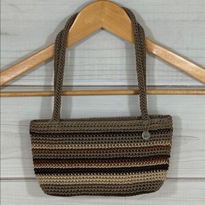The Sak Brown and Tan Crochet Striped Mini Bag